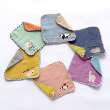 【キッズハンカチ／今治タオル】のんびりアニマルの刺繍がかわいい。LAZY ANIMALS
